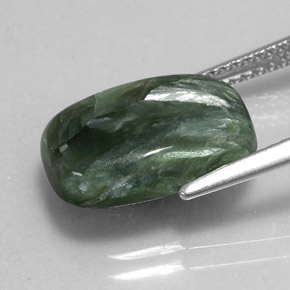 Serafinita verde natural 5,47ct, almofada cortada, opaco