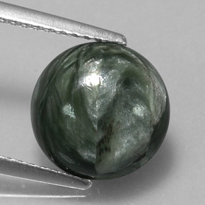 Serafinita verde natural 3,36ct, corte redondo, opaco