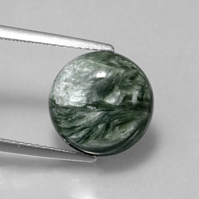 Serafinita verde natural 4,88ct, corte redondo, opaco