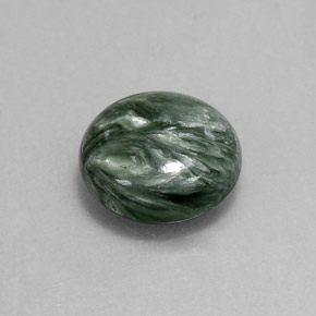 Serafinita verde natural 4,88ct, corte redondo, opaco