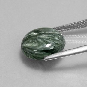 Serafinita verde natural 4,88ct, corte redondo, opaco