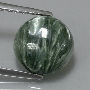 Serafinita verde natural 4,27ct, corte redondo, opaco