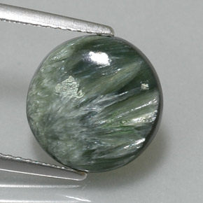 Serafinita verde natural 3,87ct, corte redondo, opaco