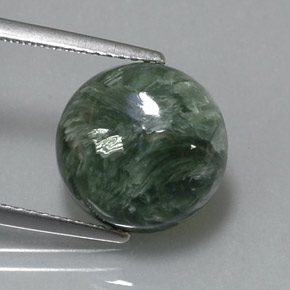 Serafinita verde natural 5,08ct, corte redondo, opaco