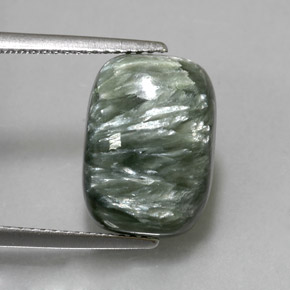 Serafinita verde natural 5,57ct, almofada cortada, opaco