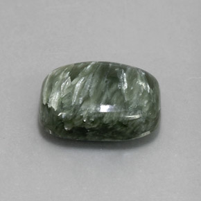 Serafinita verde natural 5,57ct, almofada cortada, opaco