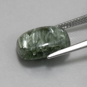 Serafinita verde natural 5,57ct, almofada cortada, opaco