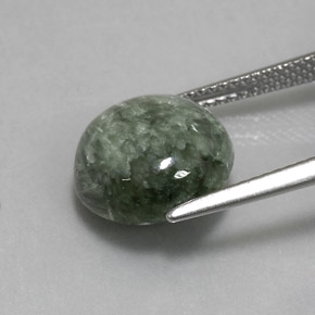 Serafinita verde natural 4,84ct, corte redondo, opaco