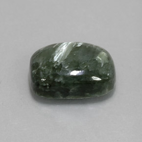 Serafinita verde natural 5,80ct, almofada cortada, opaco