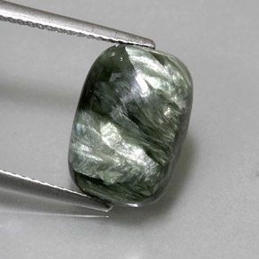 Serafinita verde natural 5,57ct, almofada cortada, opaco