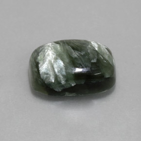 Serafinita verde natural 5,57ct, almofada cortada, opaco