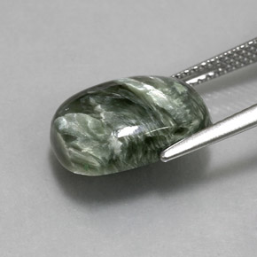Serafinita verde natural 5,57ct, almofada cortada, opaco