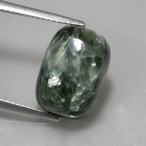 Serafinita verde natural 6,35ct, almofada cortada, opaco