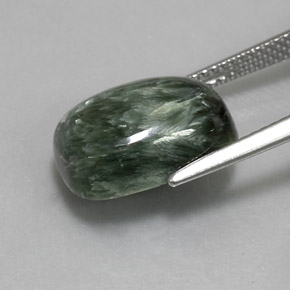 Serafinita verde natural 6,35ct, almofada cortada, opaco