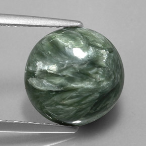 Serafinita verde natural 4,66ct, corte redondo, opaco
