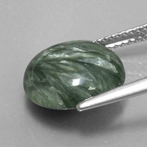 Serafinita verde natural 4,66ct, corte redondo, opaco