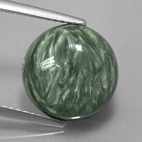 Serafinita verde natural 4,84ct, corte redondo, opaco