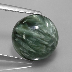 Serafinita verde natural 4,23ct, corte redondo, opaco