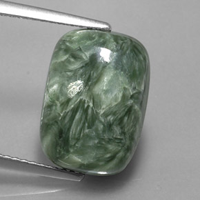 Serafinita verde natural 6,06ct, almofada cortada, opaco
