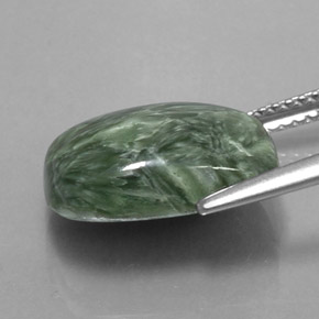 Serafinita verde natural 6,06ct, almofada cortada, opaco