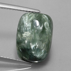 Serafinita verde natural 5,83ct, almofada cortada, opaco