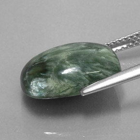 Serafinita verde natural 5,83ct, almofada cortada, opaco