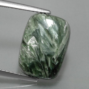 Serafinita verde natural 6,09ct, almofada cortada, opaco
