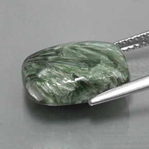 Serafinita verde natural 6,09ct, almofada cortada, opaco