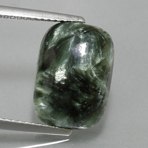 Serafinita verde natural 5,73ct, almofada cortada, opaco