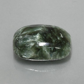 Serafinita verde natural 5,73ct, almofada cortada, opaco