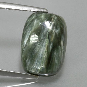 Serafinita verde natural 5,80ct, almofada cortada, opaco