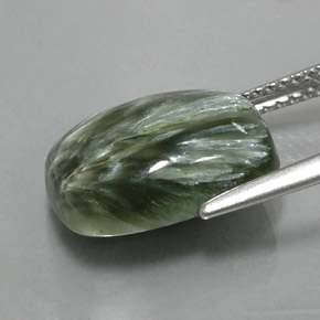 Serafinita verde natural 5,80ct, almofada cortada, opaco