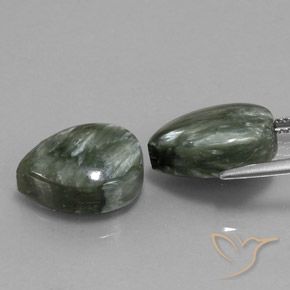 Pedras preciosas de Serafinita Verde Terroso natural de 12.57 ct, Formato de pêra, Opaco