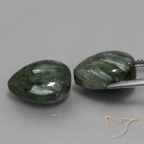 Pedras preciosas de Serafinita Verde médio natural de 12.23 ct, Formato de pêra, Opaco