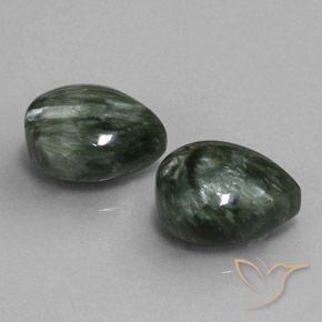 Pedras preciosas de Serafinita Verde acinzentado natural de 12.35 ct, Formato de pêra, Opaco