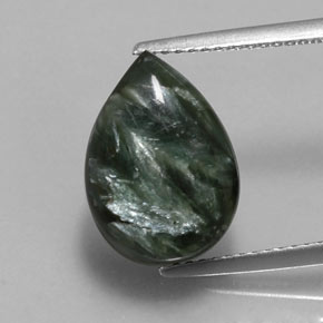 Serafinita verde natural 5,89ct, formato de pêra, opaco