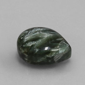 Serafinita verde natural 5,89ct, formato de pêra, opaco