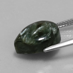 Serafinita verde natural 5,89ct, formato de pêra, opaco