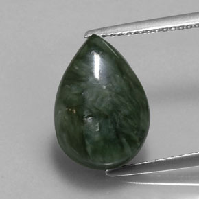 Serafinita verde natural 6,06ct, formato de pêra, opaco