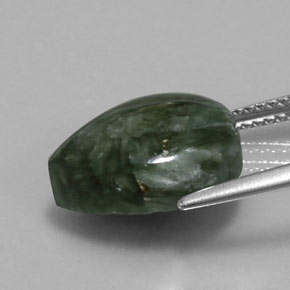Serafinita verde natural 6,06ct, formato de pêra, opaco