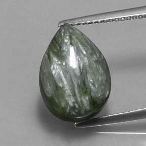 Serafinita Verde Natural 6.37ct, Formato de pêra, Opaco