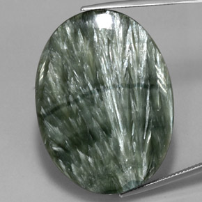 Serafinita verde natural 54,90ct, corte oval, opaco
