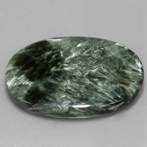 Serafinita verde natural 59,99ct, corte oval, opaco