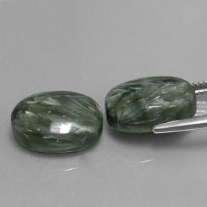 Pedras preciosas de serafinita verde natural de 12,97 ct, corte oval, opaco