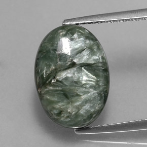 Serafinita Verde Natural 6.42ct, Corte Oval, Opaco