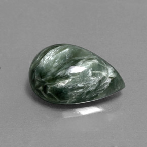 Serafinita verde natural 4,54ct, formato de pêra, opaco