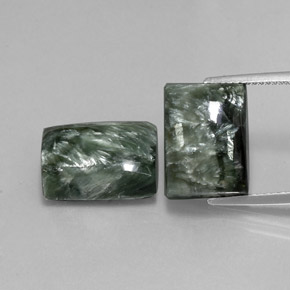 Pedras preciosas de serafinita verde natural de 17,39 ct, baguete, opaco