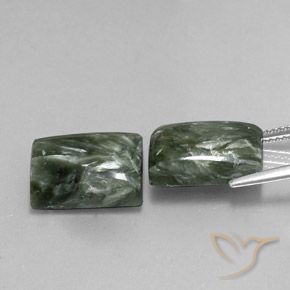 Pedras preciosas de Serafinita Verde natural de 14.60 ct, baguete, Opaco