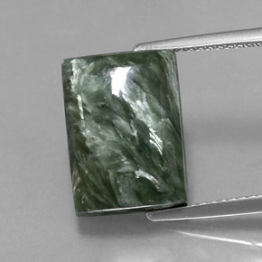 Serafinita verde natural 6,90ct, baguete, opaco