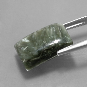Serafinita verde natural 7,63ct, baguete, opaco